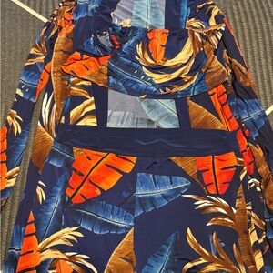 Vibrant Leaf Print Three-Piece Set